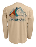 Rattlin-Jack-Tailing-Redfish-UV-Fishing-Shirt-Mens Back View in Tan