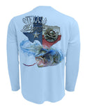 Rattlin-Jack-Texas-Rigged-Bass-UV-Fishing-Shirt-Mens Back View in Blue