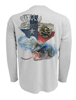 Rattlin-Jack-Texas-Rigged-Bass-UV-Fishing-Shirt-Mens Back View in Grey