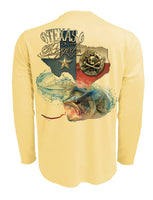 Rattlin-Jack-Texas-Rigged-Bass-UV-Fishing-Shirt-Mens Back View in Yellow