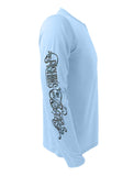 Right View in Blue of the Rattlin-Jack-Texas-Rigged-Bass-UV-Fishing-Shirt-Mens