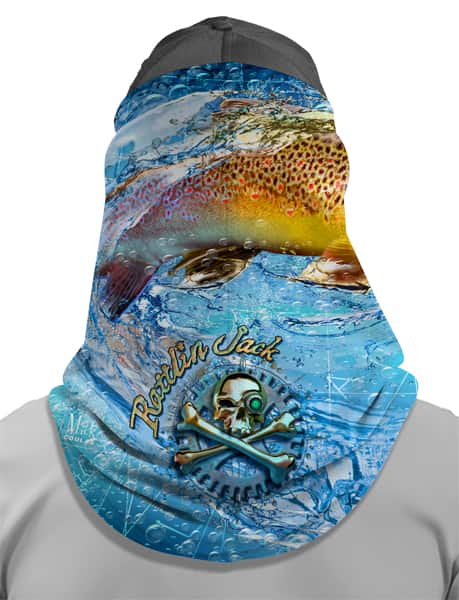 UV Fishing Neck Gaiter Brown Trout for Men by Rattlin Jack | Comfort Fit Style | UPF 50 Sun Protection for Neck and Face 