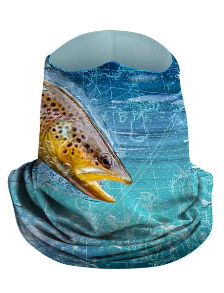 UV Fishing Neck Gaiter Brown Trout for Men by Rattlin Jack | Comfort Fit Style | UPF 50 Sun Protection for Neck and Face 