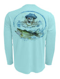Rattlin-Jack-UV-Skull-Logo-Bass-Fishing-Shirt Back View In Aqua
