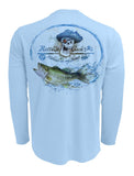 Rattlin-Jack-UV-Skull-Logo-Bass-Fishing-Shirt Back View In Blue
