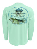 Rattlin-Jack-UV-Skull-Logo-Bass-Fishing-Shirt Back View In Teal