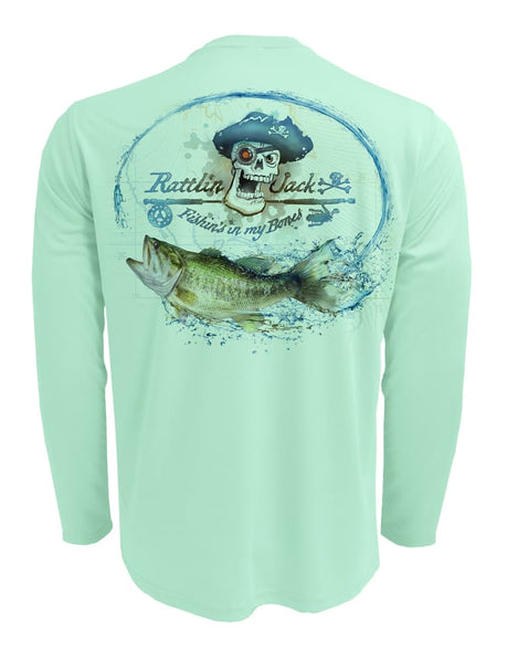 New Artwork] Large Mouth Bass Fishing Shirts for Men - Long Sleeve
