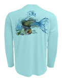 Rattlin-Jack-Walleye-UPF-50-Fishing-Shirt-Mens Back View in Aqua