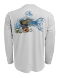 Rattlin-Jack-Walleye-UPF-50-Fishing-Shirt-Mens Back View in Grey