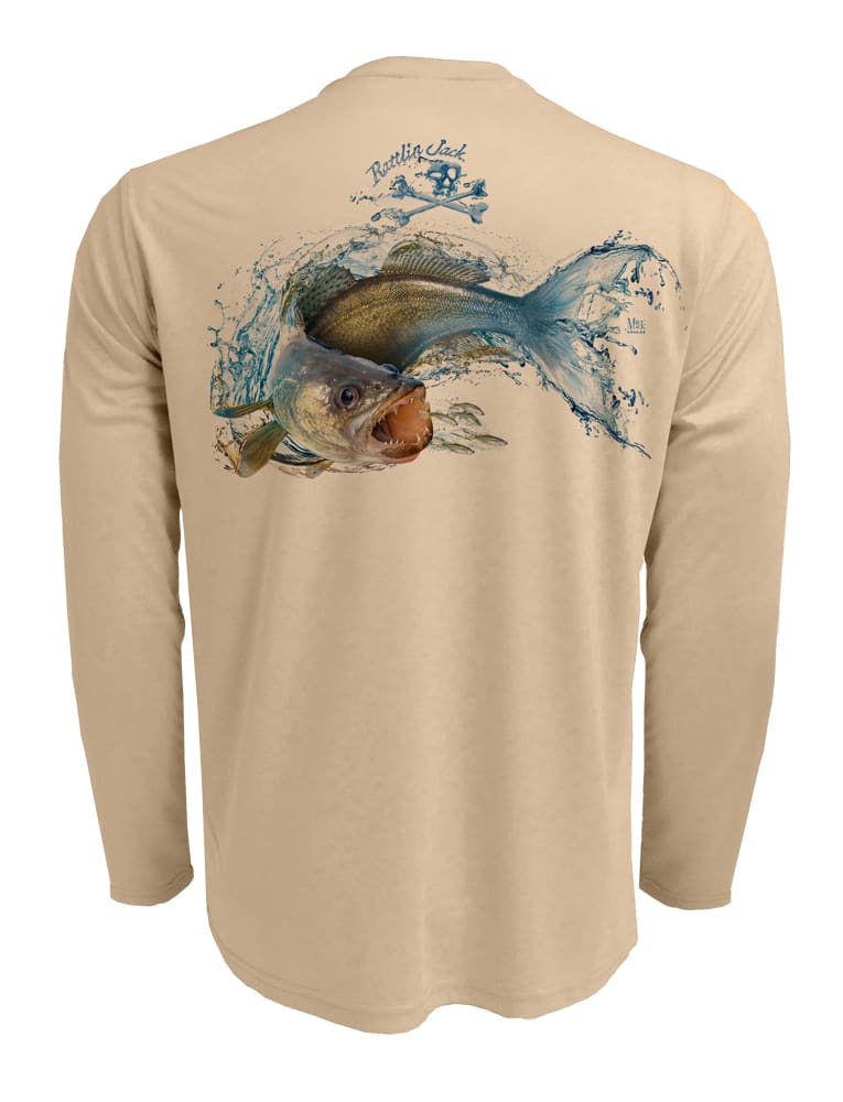 Rattlin-Jack-Walleye-UPF-50-Fishing-Shirt-Mens Back View in Tan