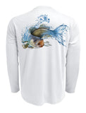 Rattlin-Jack-Walleye-UPF-50-Fishing-Shirt-Mens Back View in White