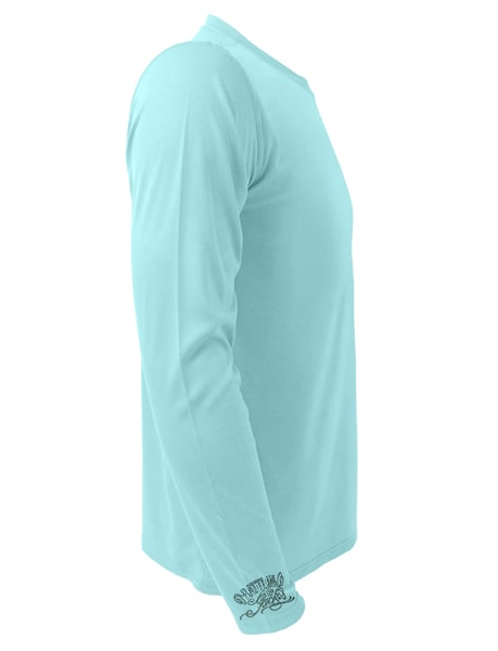 Men's Wrist Logo UV Fishing Shirt by Rattlin Jack | Moisture Wicking Rash Guard with UPF 50 Sun Protection | Long Sleeves | 2XL Slim / Aqua