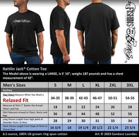 Rattlin Jack Mens Cotton Short Sleeve T-Shirt Soft Ring Spun 6.1 oz Relaxed Fit Size Chart
