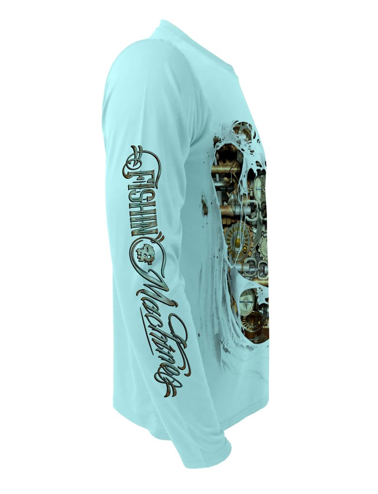 Rattlin-Jack Fishin-Machine-UV-Fishing-Shirt-Mens Right sleeve view in Aqua