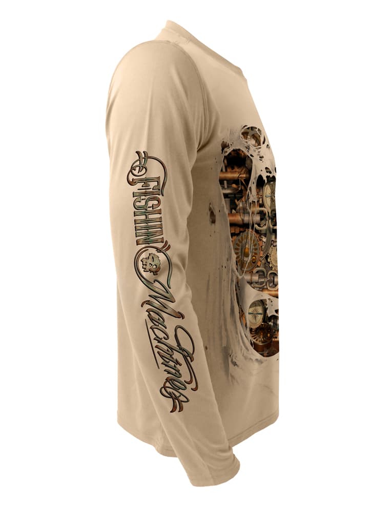 Rattlin-Jack Fishin-Machine-UV-Fishing-Shirt-Mens Right sleeve view in Tan