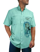 Men's Tarpon Button Down Sun Shirt by Rattlin Jack | UPF 50 Sun Protection | Lightweight Performance Fabric | Short Sleeves | Vented Back