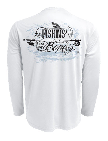 Fishin's in My Bones Tattoo Style Sun Block Fishing Shirt UV Wicking –  Rattlin Jack Sun Protection