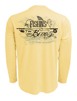 Tattoo-Style-Sun-Block-Fishing-Shirt Back view in Yellow