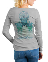 Womens-Sea-Turtle-UV-Rash-Guard-by-Chart-Your-Own-Course-Back view in Grey