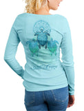 Womens-Sea-Turtle-UV-Rash-Guard-by-Chart-Your-Own-Course-Back view in Lt.Blue
