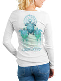 Womens-Sea-Turtle-UV-Rash-Guard-by-Chart-Your-Own-Course-Back view in White