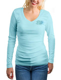 Womens-Sea-Turtle-UV-Rash-Guard-by-Chart-Your-Own-Course-Front view in Lt.Blue