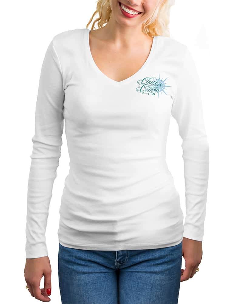 Womens-Sea-Turtle-UV-Rash-Guard-by-Chart-Your-Own-Course-Front view in White